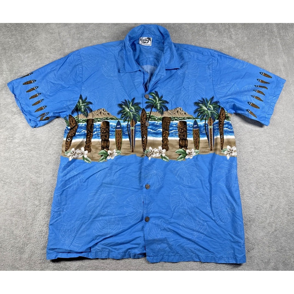 Favant Paradise Style Men's Surfboard Print Hawaiian Shirt Blue Size XL